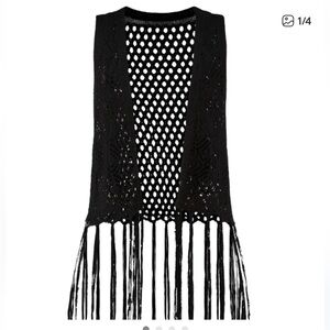 No Boundaries Black Crochet Fringe Vest